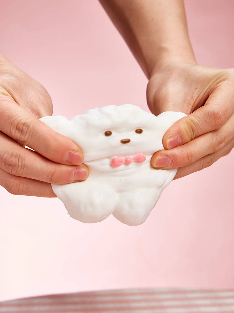 Alternative view of Flocked White Teddy Dog with Pink Bow Taba Squishy