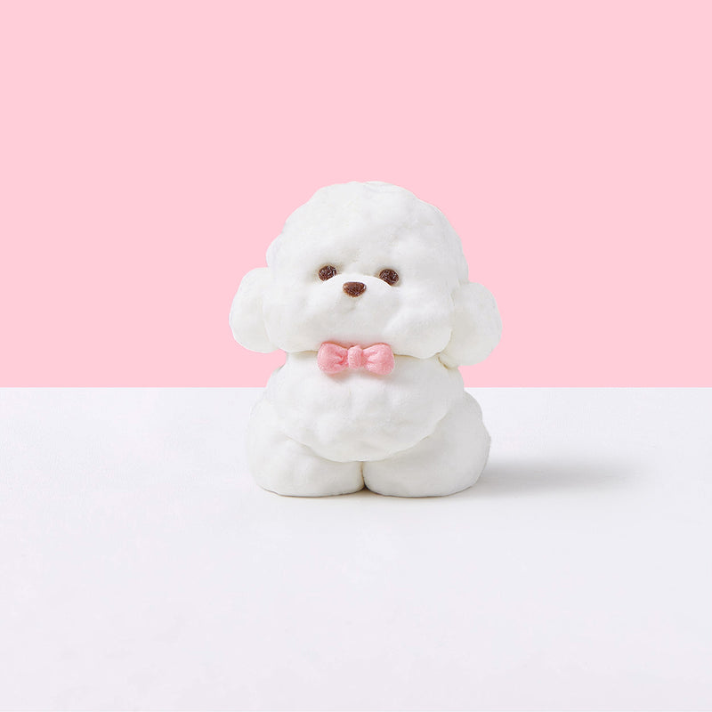 Flocked White Teddy Dog with Pink Bow Taba Squishy